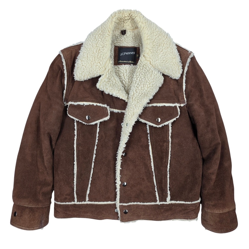 Vintage JCPenney Brown Suede Shearling Rancher Jacket Mens 40 Western Trucker
